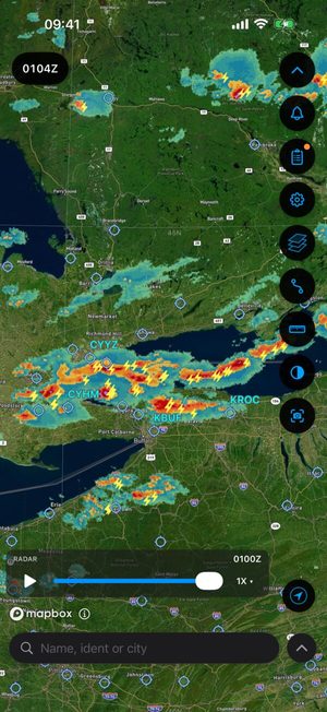 Lightning strikes over a storm line on the radar