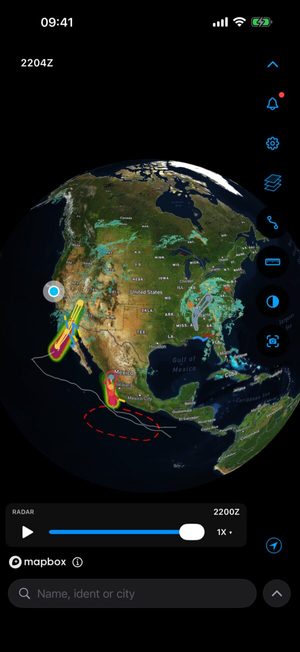 The 3D globe with US radar and three tropical storms on iPhone