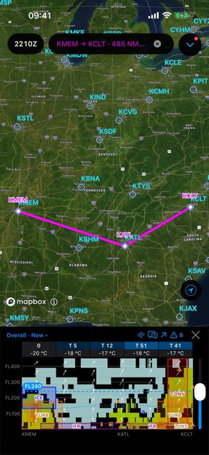 A route from Memphis to Charlotte with its vertical profile