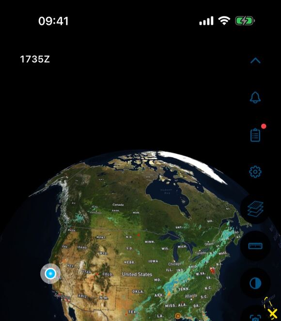 AeroPointer 3D globe with US radar