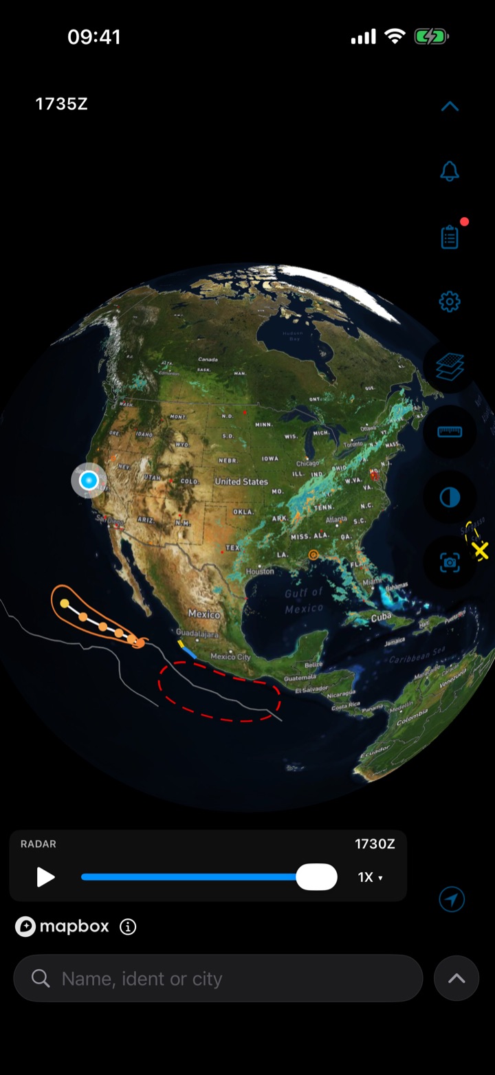 AeroPointer 3D globe with US radar and a hurricane track